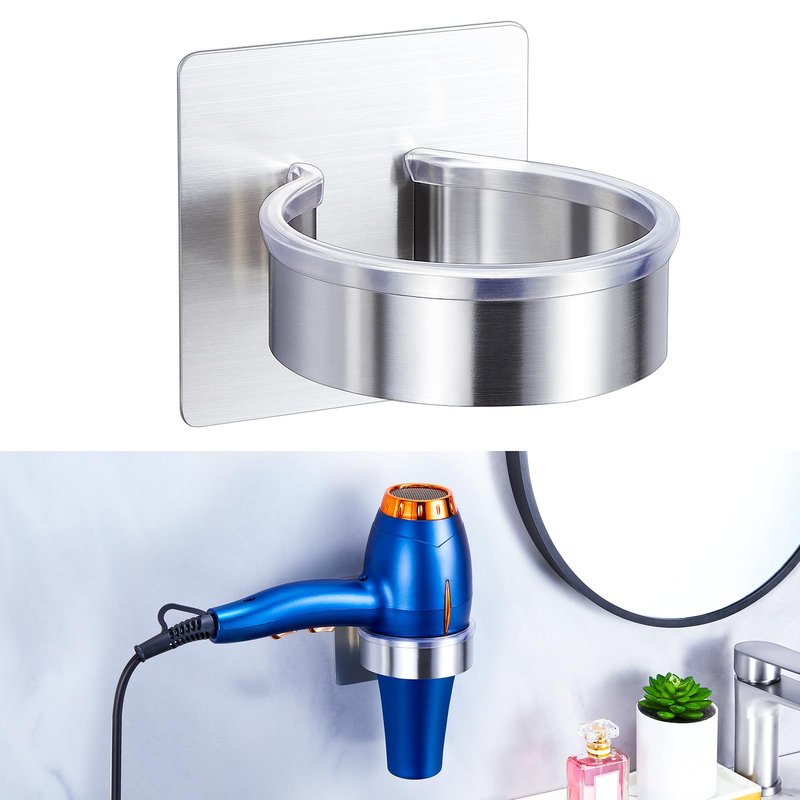 YAYINLI Hair Dryer Holder Wall Mount, Blow Dryer Holder Wall, Adhesive Hair Dryer Hanger, Blow Dryer Organizer, Hair Tools Organizer for Bathroom Salon Barber Shop Hotel (Silver)