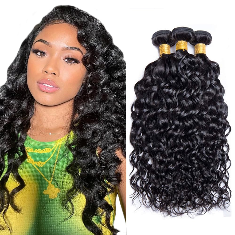 Water Wave Bundles Human Hair 18 20 22 Inch #1B Wet and Wavy Bundles Human Hair Unprocessed Virgin Hair 3 Bundle/pack