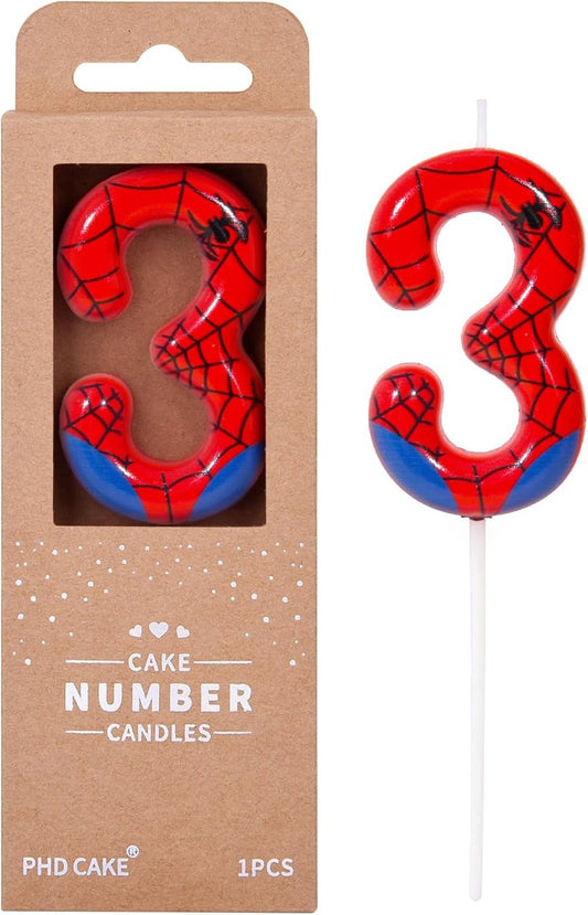 Number 3 Spider Birthday Candles - Cartoon Themed Cake Decor for Parties | 2.76 Inch