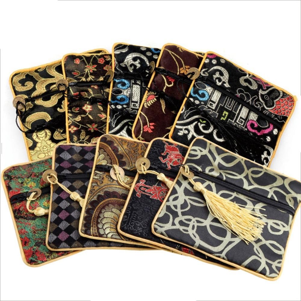 Chinese Style Money Bag Dragon Small Handbag Mini Embroidery Canvas Coin Purse Sweet Tassel Flower Jewelry(T)