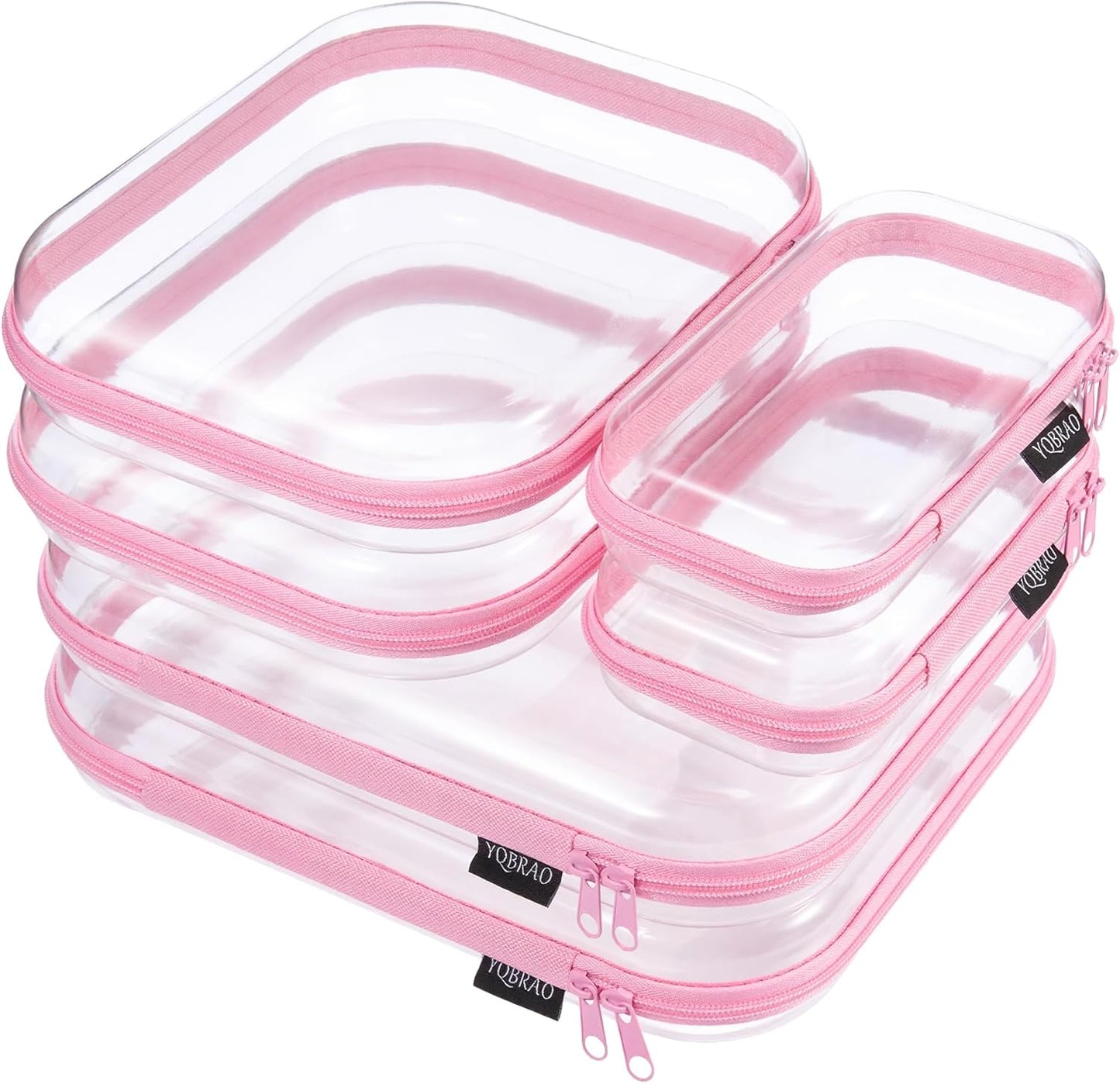 Clear Hard Shell Zipper Case Set - 6 Pack Heavy Duty Crush-Proof Diaper Bag Organizer Pouches | TSA Approved Travel Makeup & Toiletries Bags (2L, 2M, 2S)