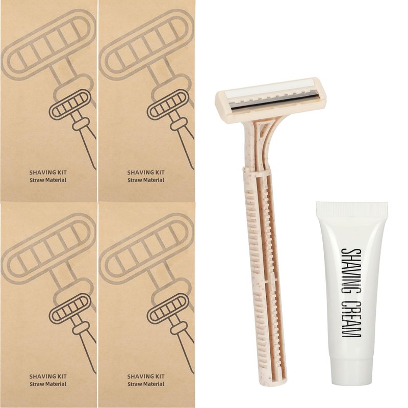 Eco-Friendly Wheat Straw Disposable Shave Kit - 50 Pcs Wheat Straw Razors and Shaving Cream(10g) Bulk, Individually Sealed for Hotel, Airbnb, Camping, Travel, Homeless, Shelters and Charities
