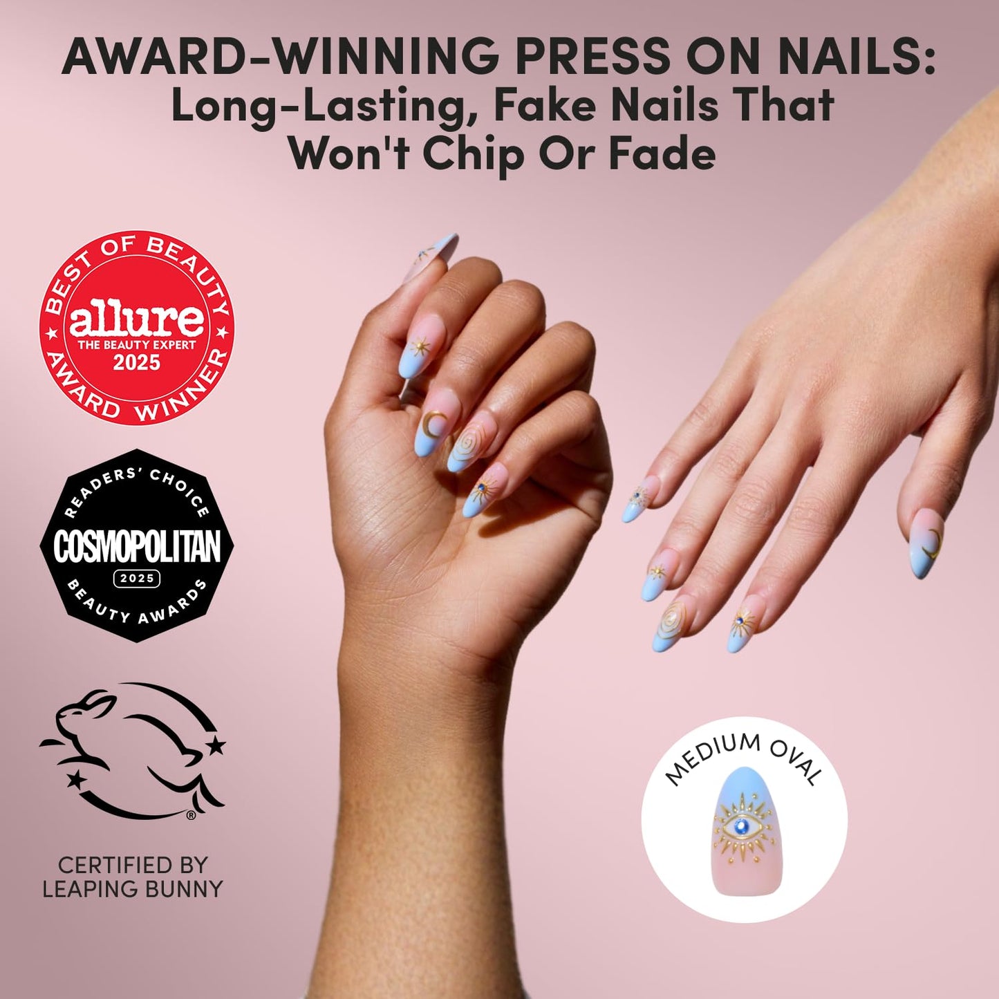 Glamnetic Press-On Nails Bundle - Spirited Sky & Capri Coast | Celestial Blue French Tips with Gold Accents | Durable Salon-Quality Kits