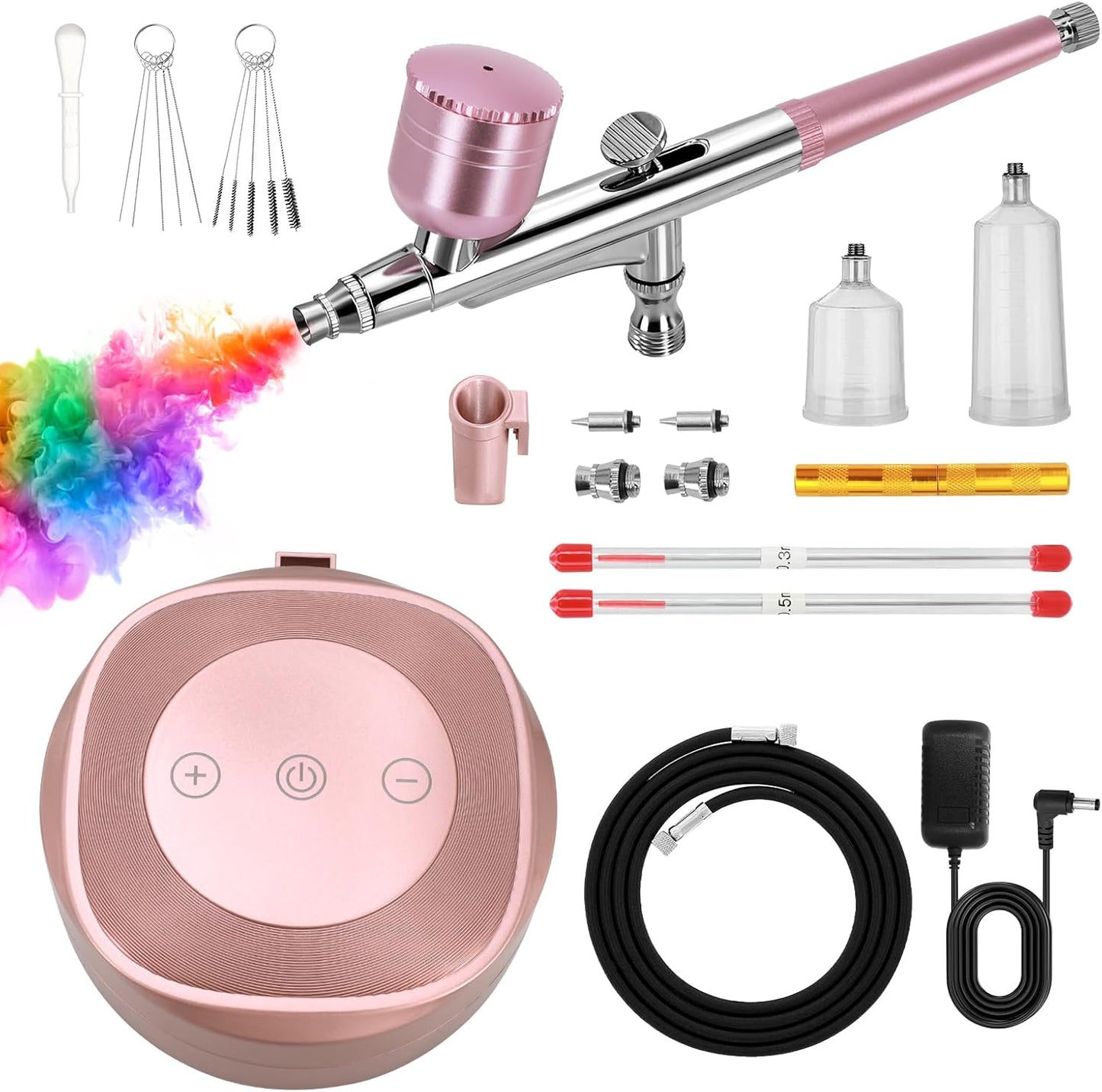 Airbrush Kit - 48 PSI Air Compressor with 3-Stage Pressure Control | 0.3/0.5 mm Nozzles for Painting, Nails & Makeup