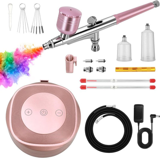 Airbrush Kit with Air Compressor - 48 PSI, 10L/min, 3-Stage Pressure Control | 0.3/0.5 mm Nozzles for Model Painting, Makeup & More