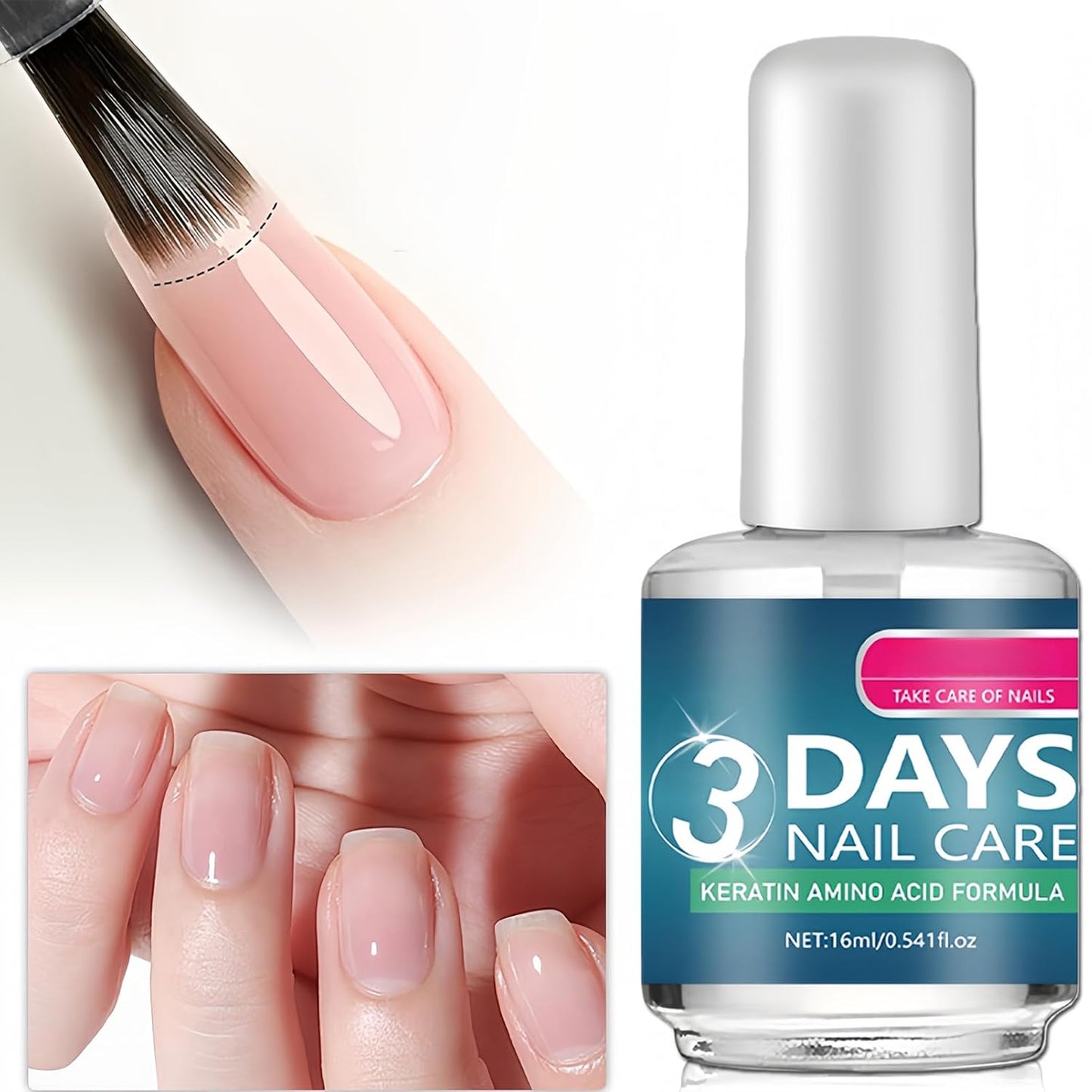 Nail Care Polish Set - 3Pcs Keratin Amino Acid Nail Oil for Weak, Dry Nails | Moisturizing Clear Gloss, Quick Dry, 16ML Each