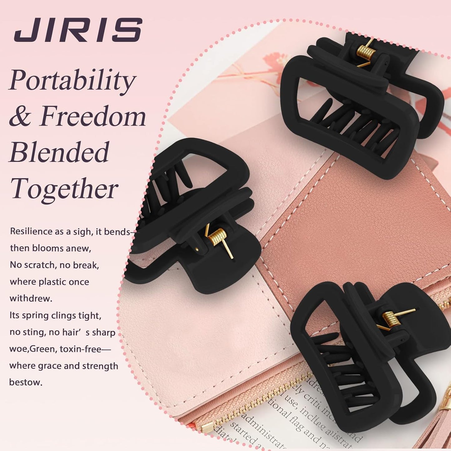 Flexible Silicone Hair Claw Clips - Strong Hold for Thin & Thick Hair | 2-Pack, 2.16in, Black