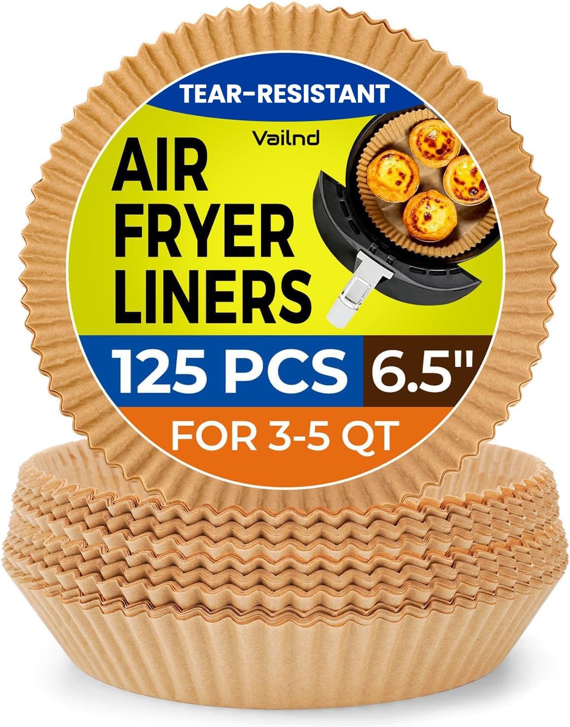 Air Fryer Paper Liners - 125 Pcs Non-Stick Parchment Paper for Microwave | 8-Inch Square, Bleach-Free
