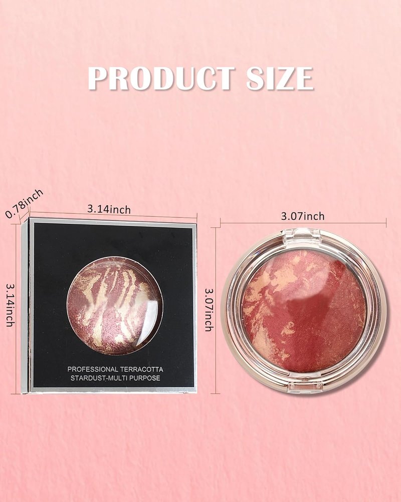 Peachy Pink Glow Marbleized Blush Powder Palette - Shimmer Blusher & Eyeshadow for Lightweight Satin Makeup | Ideal Mother's Day Gift