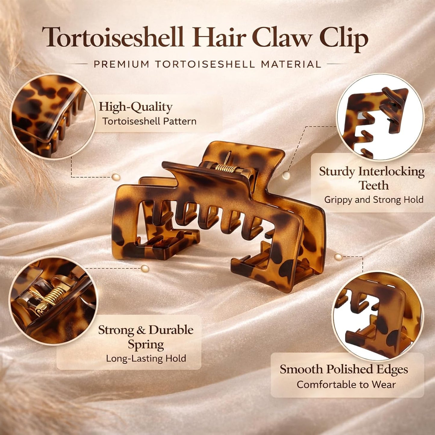 Hat-Friendly Claw Clips - 4 Piece Tortoise Shell Set for Women | Adjustable Non-Slip Hold for Baseball Caps & Trucker Hats