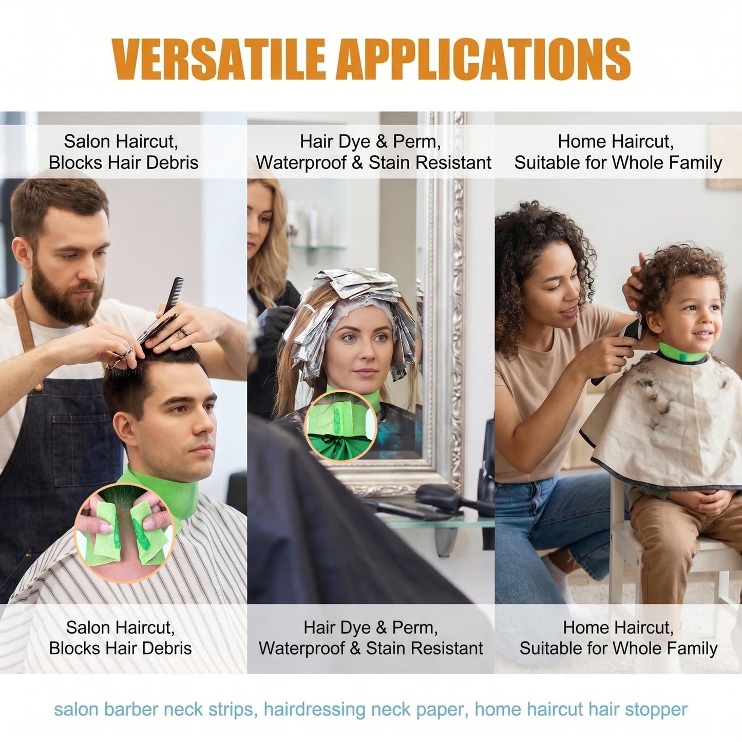 2 Rolls Barber Neck Strips Disposable Flexible Strentchy Paper Neck Bands Hairdressing Wrap Paper Tape Barber Supplies Accessories for Salon Coloring Haircutting Styling (Green)