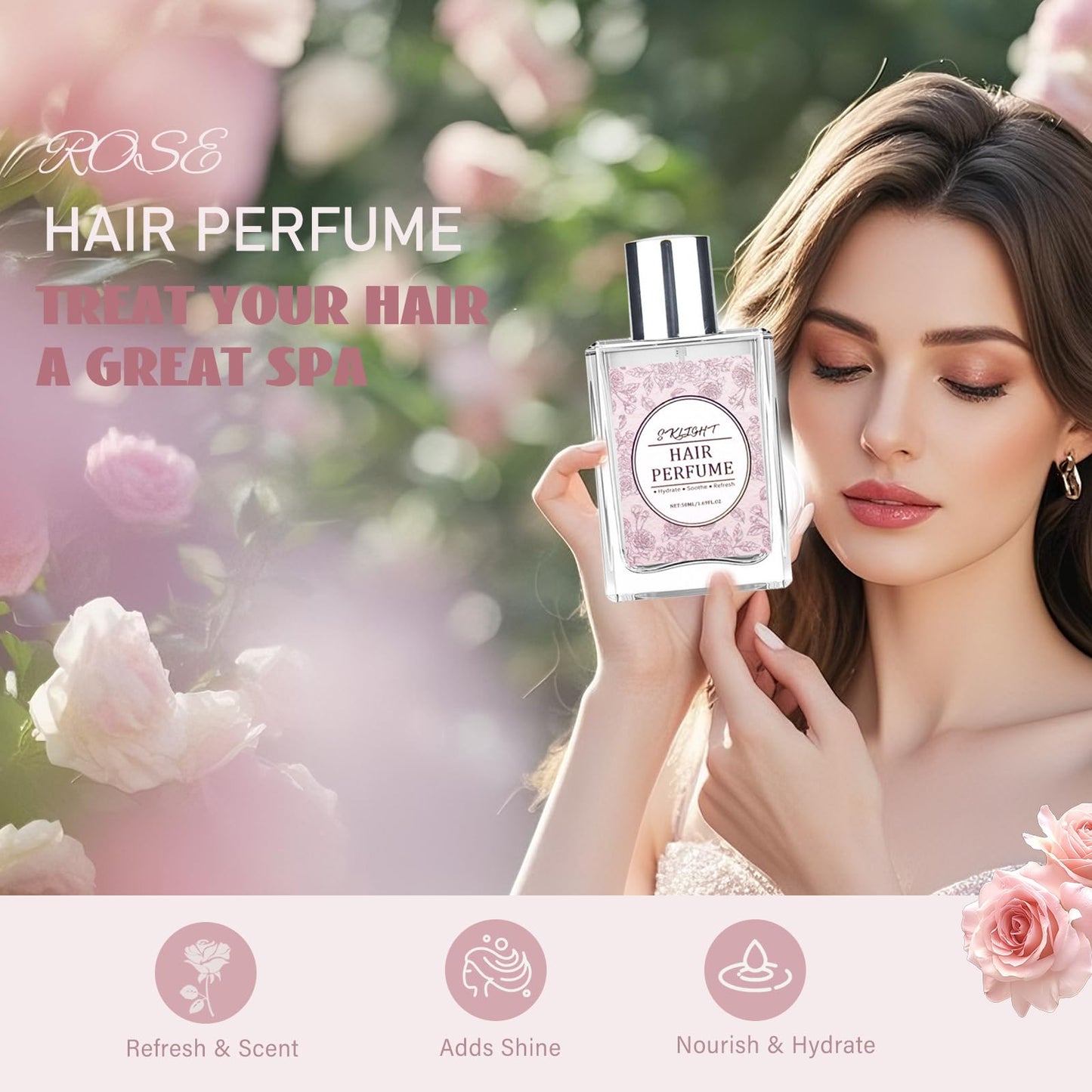 Fvquhvo Hair Perfume for Women, Long Lasting Pheromone Perfume, Hair and Body Mist, Romantic Rose Scent, Hydrates and Nourishes, 50ML