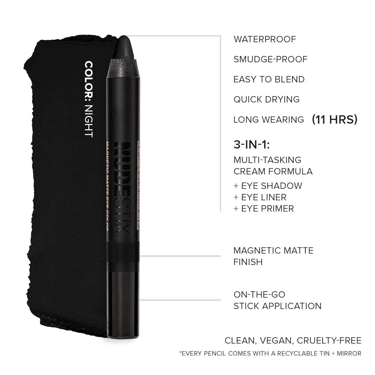 Nudestix Magnetic Matte Eye Color - 3-in-1 Cream Eyeshadow Pencil | Waterproof, Vegan & Cruelty-Free Makeup