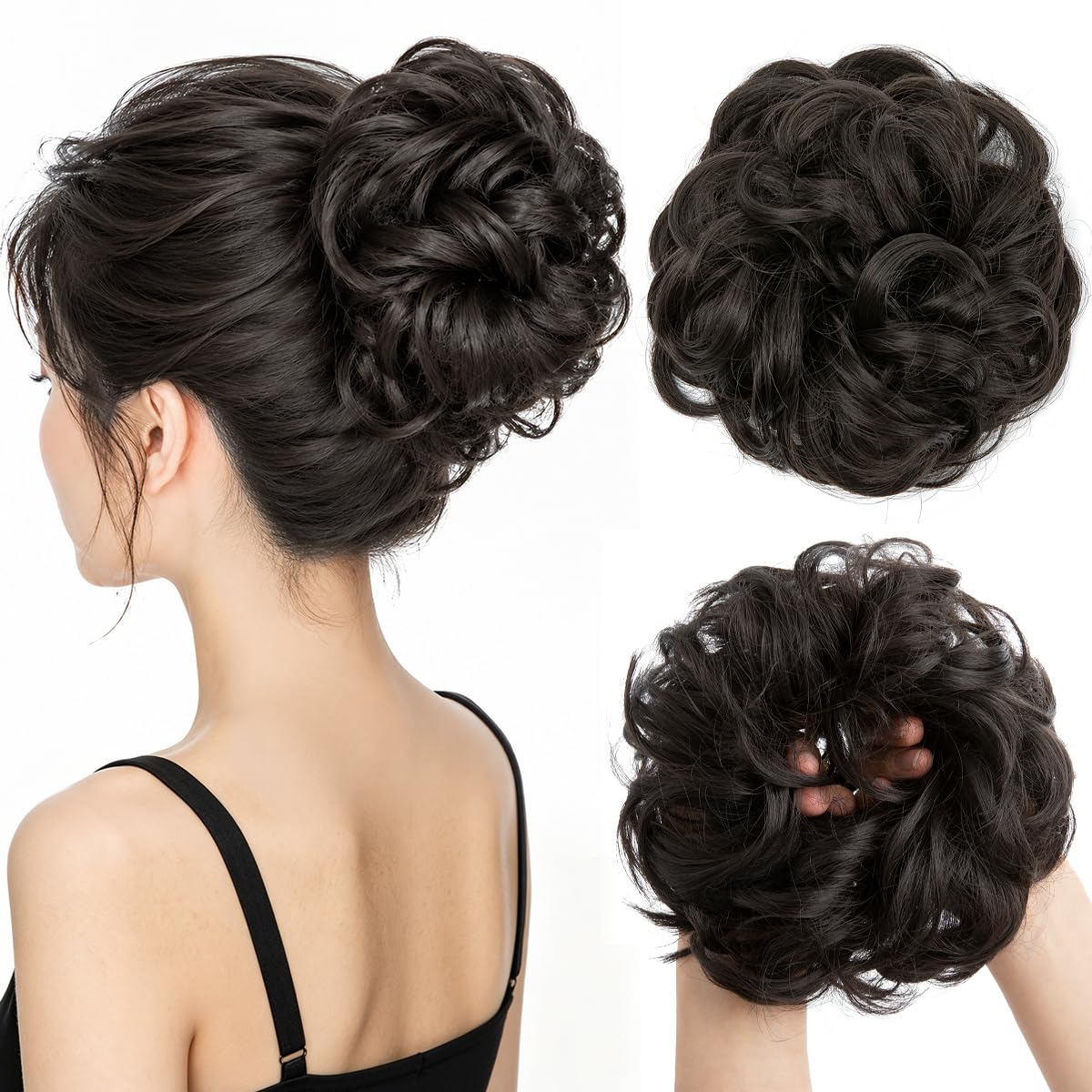 Large Messy Bun Hair Piece - Wavy Curly Synthetic Chignon Ponytail Extensions | Thick Updo for Women - Dirty Blonde
