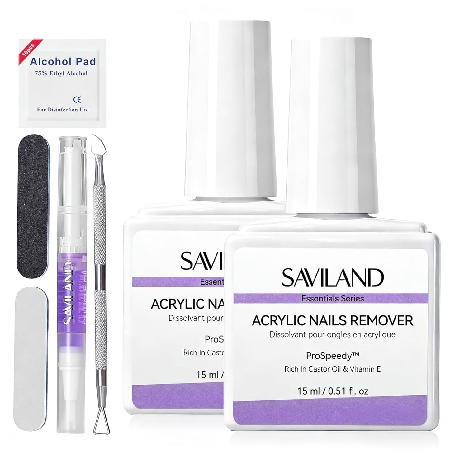 Acrylic Nail Remover Kit - Powerful Rapid Dissolution Formula with Cuticle Oil & Nail File | 2-Piece Professional Set for Home Use