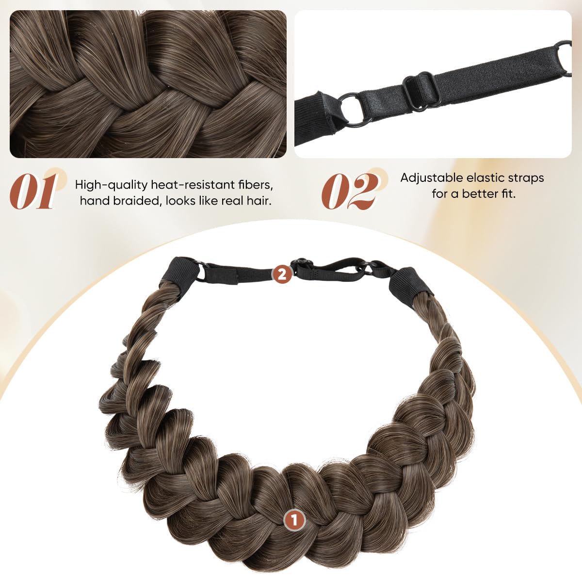 CJL HAIR Wide Elastic Braided Headbands for Women with Adjustable Strap Synthetic Hair Head Bands Handmade Braid Hairband Hairpiece 1PC Sunny Blonde