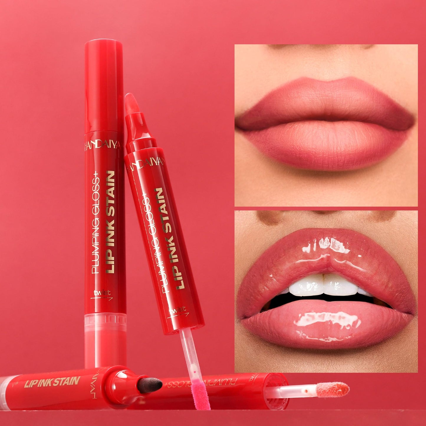 Beauty Glazed 2-in-1 Lip Stain & Plumping Lip Gloss – Lip Oils + Lip Liner Pencil Lip Combo for Fuller, Defined Lips – Long Lasting, Smudge-Proof, High-Shine Color (#06 Warm Cocoa Brown)