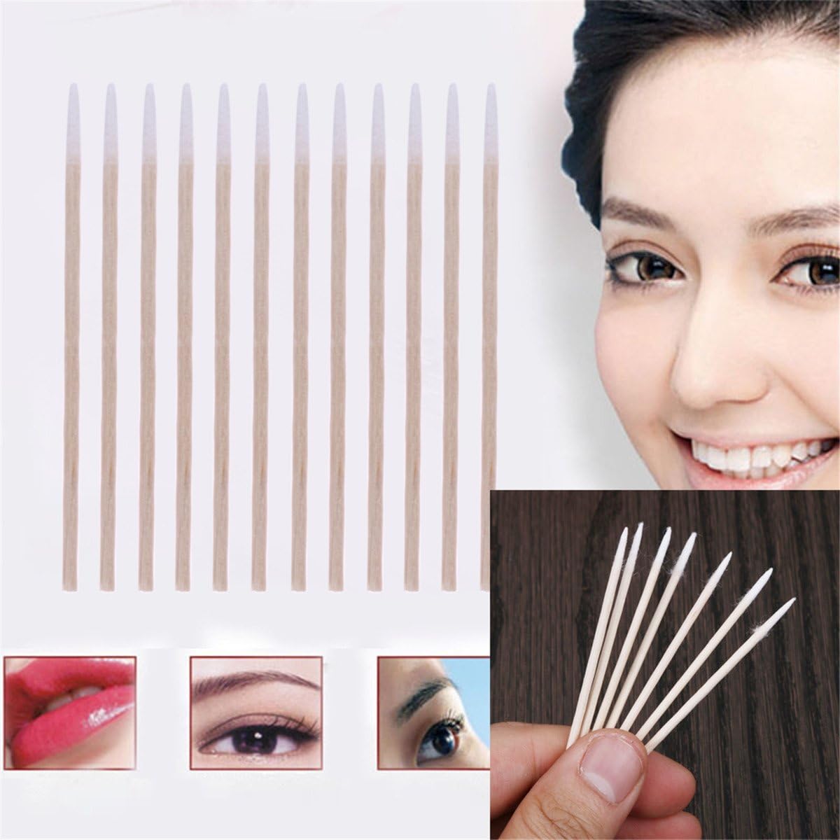Pointed Cotton Swabs - Wooden Handle Makeup & Ear Cleaning Tips | 100 Pcs