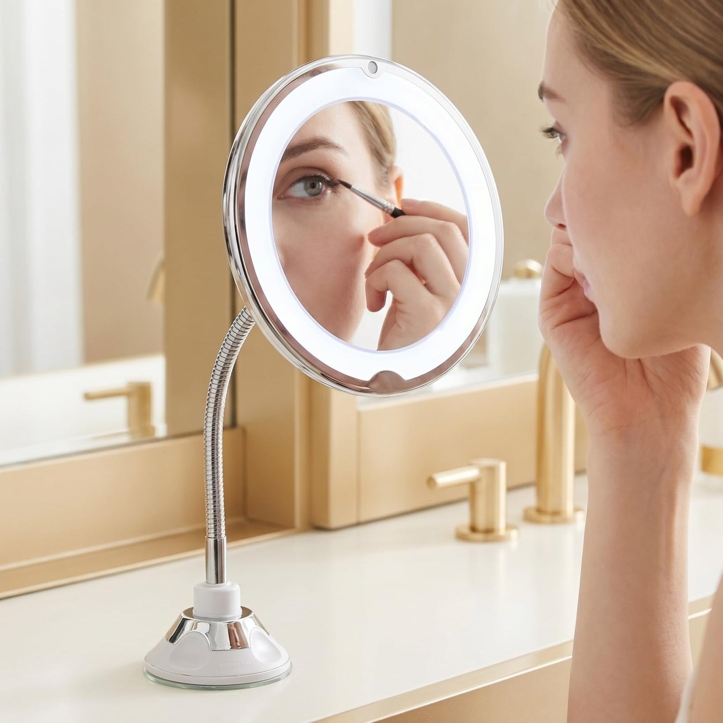 DIYEAH Rotating 10x Magnifying Vanity Mirror with LED Light and Suction Cup, 360-degree Adjustable Makeup Mirror for Bathroom and Travel
