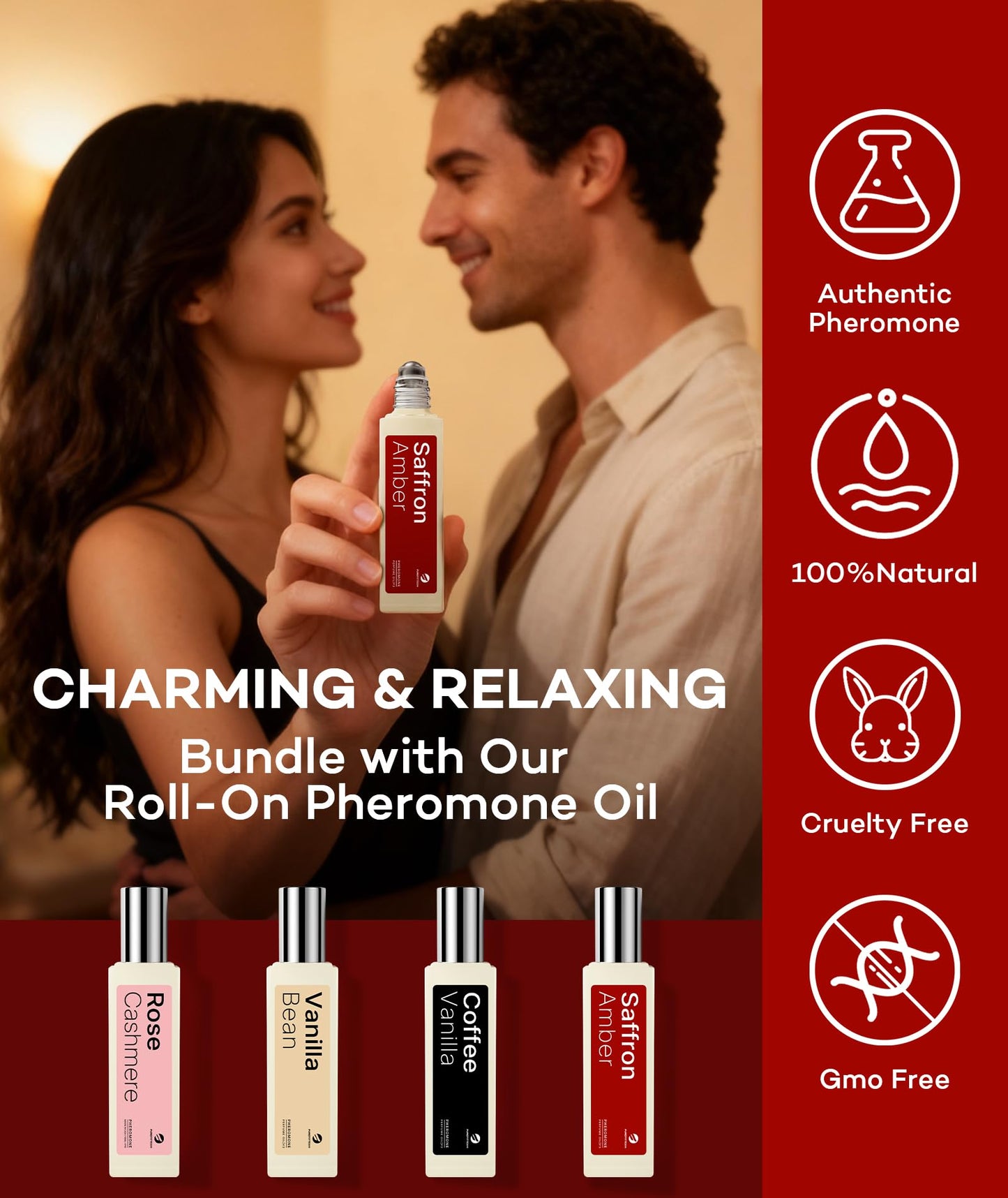purefittech Pheromones Perfume Oil for Women, Long Lasting Saffron Amber Scent Roll-on Fragrance Perfume Oil, 0.34 fl oz (10ml) Travel Size, Made in USA, Eau de Parfum