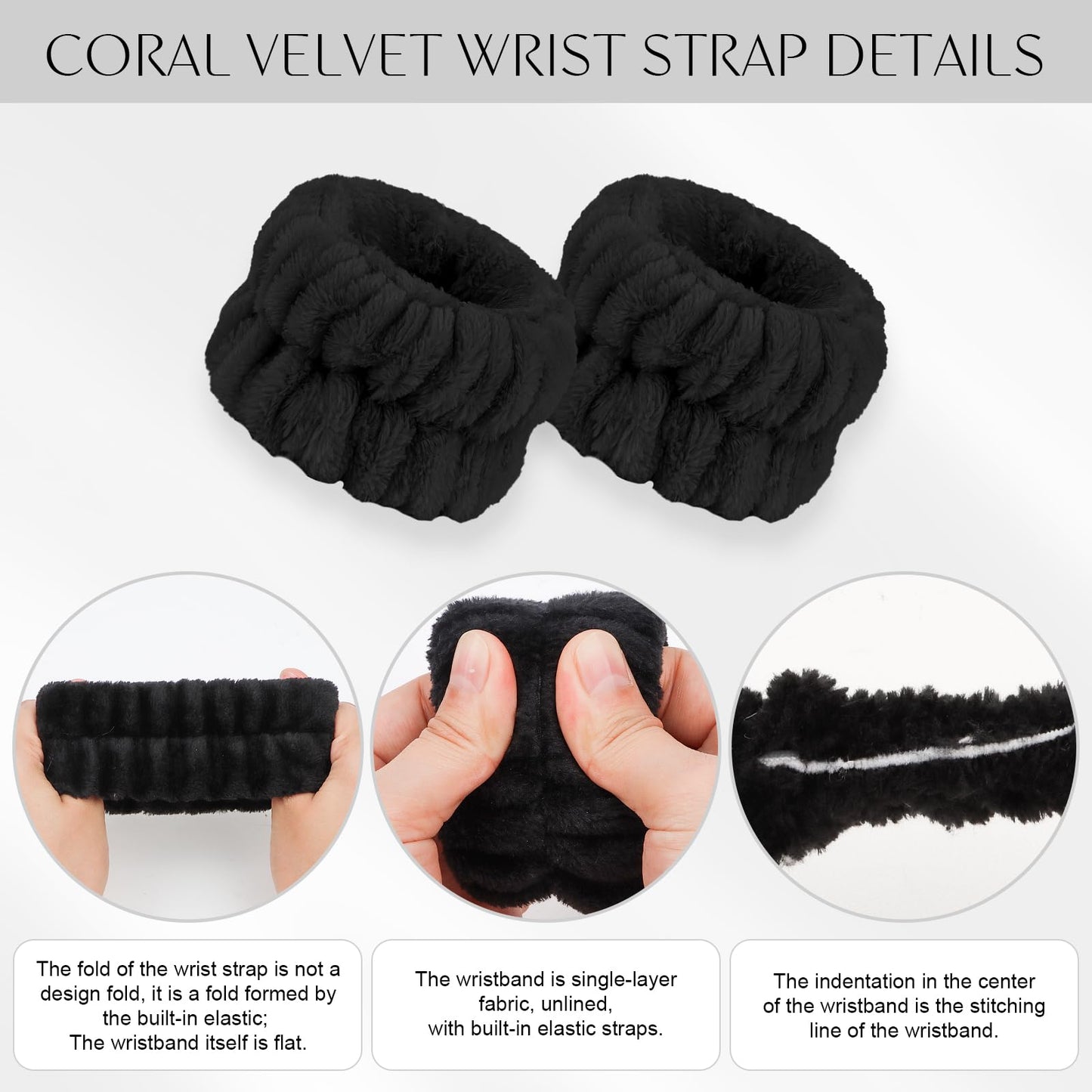 CAVETEE 3 Piece Headband and Wristband Set for Women, Dark Brown Cat Ear Elastic Spa Hairband, Face Wash Elastic Wristbands for Shower, Facial, Makeup, Skincare, Hair Care Accessories