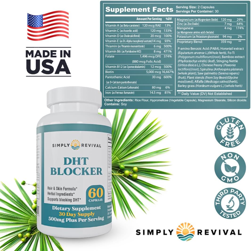 DHT Blocker Supplement for Hair Growth | Saw Palmetto & Herbal Blend - 60 Capsules for Men & Women