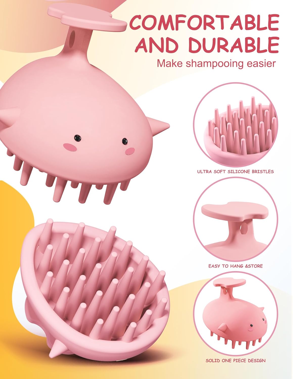 Scalp Massager Hair Growth Brush - Silicone Exfoliator for Dandruff Removal | Pink Shower Tool