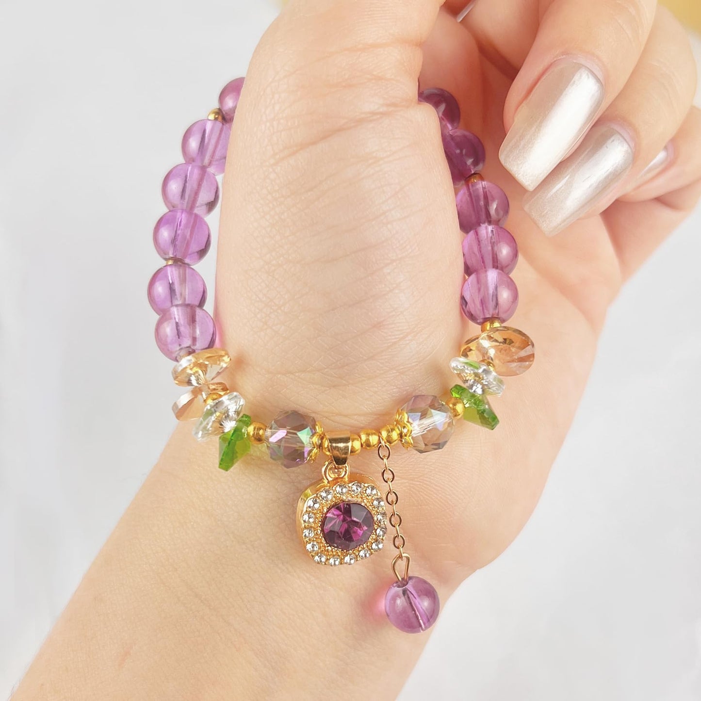 Boho Chic Amethyst Stretch Bracelet - Healing Crystal Elastic Gift for Women
