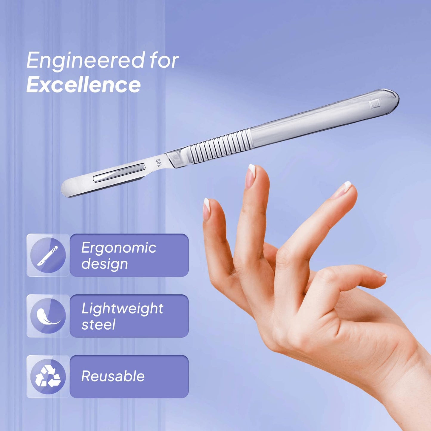 MyMed 10R Blades Dermaplaning Razor for Women Face 10R Blades with Scalpel Handle - Pack of 15 Dermaplane Blades Scalpel 10R + Dermaplane Handle #3, Size 10R Scalpel Blades, Dermaplane Blades 10R
