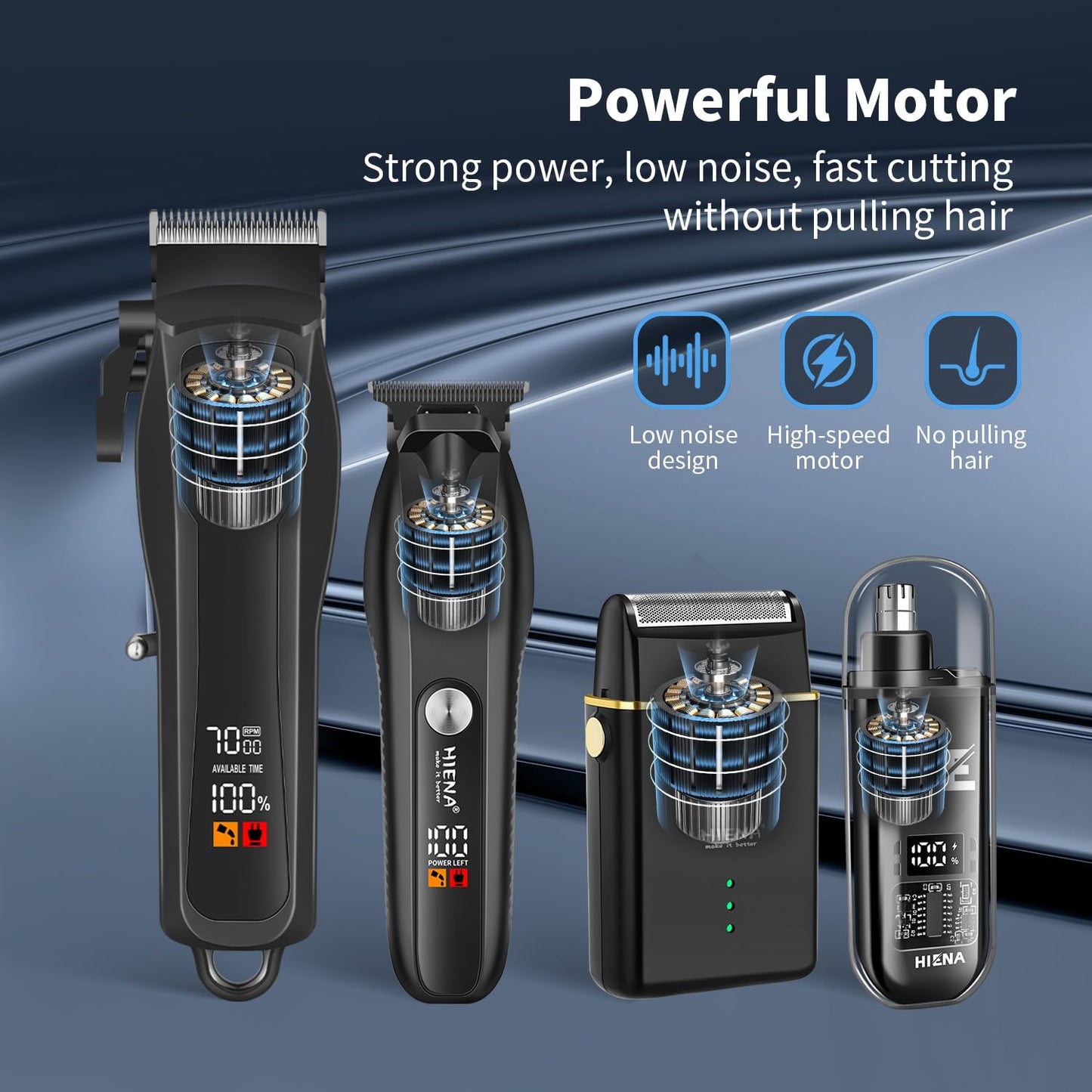 HIENA PRO Hair Clippers for Men Professional, Cordless Barber Clipper T-Blade Beard/Hair Trimmer Electric Razor Foil Shaver Set, Men's Hair Cutting Kit with LED Display, Barber or Home Use