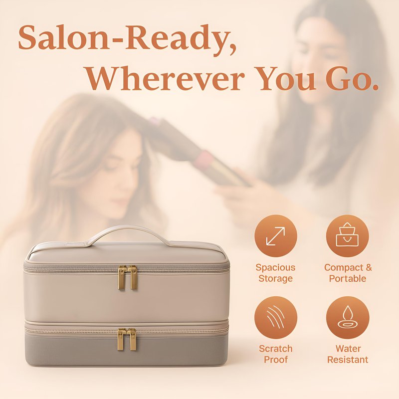BellaBag for Dyson Airwrap Travel Case, Shark Flex Style Case, Hair Dryer Travel Bag, Shark Hair Dryer Storage, Airstraight Air Wrap Flexstyle Fusion Organizer, Dyson Travel Bag (Beige & Gray)