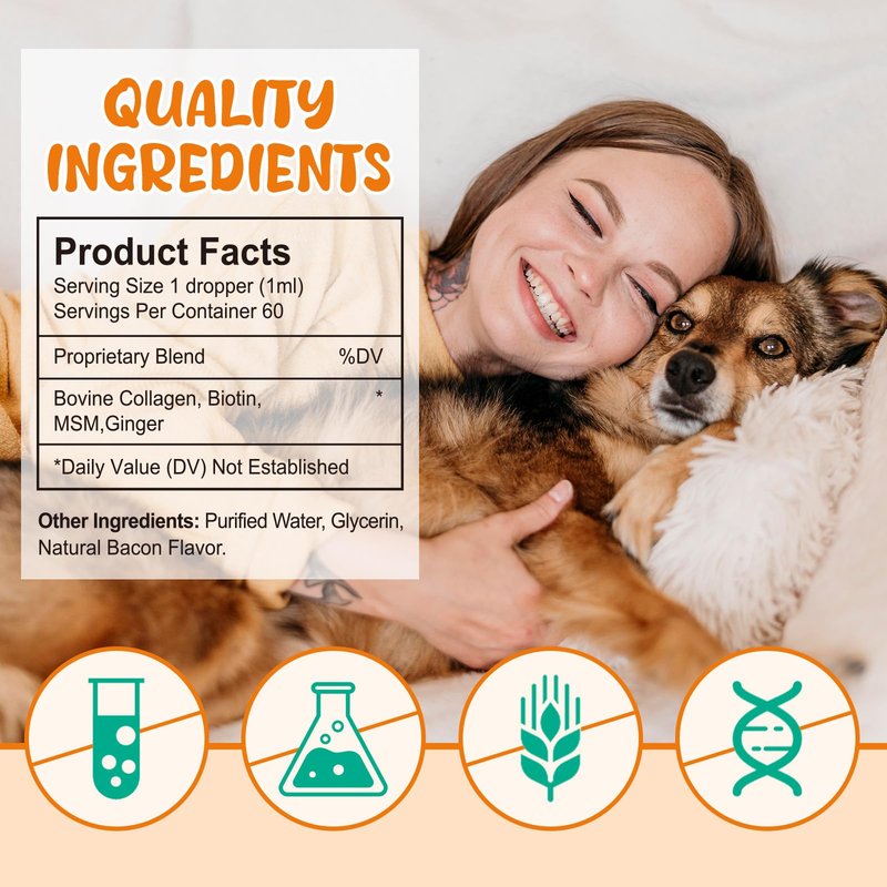 Collagen for Dogs – Joints, Skin & Coat Health Support Liquid Collagen Drops for Dogs, Itchy Relief & Digestive Care, Dog Supplements with Biotin, MSM & Ginger, 60ml Daily Wellness Formula