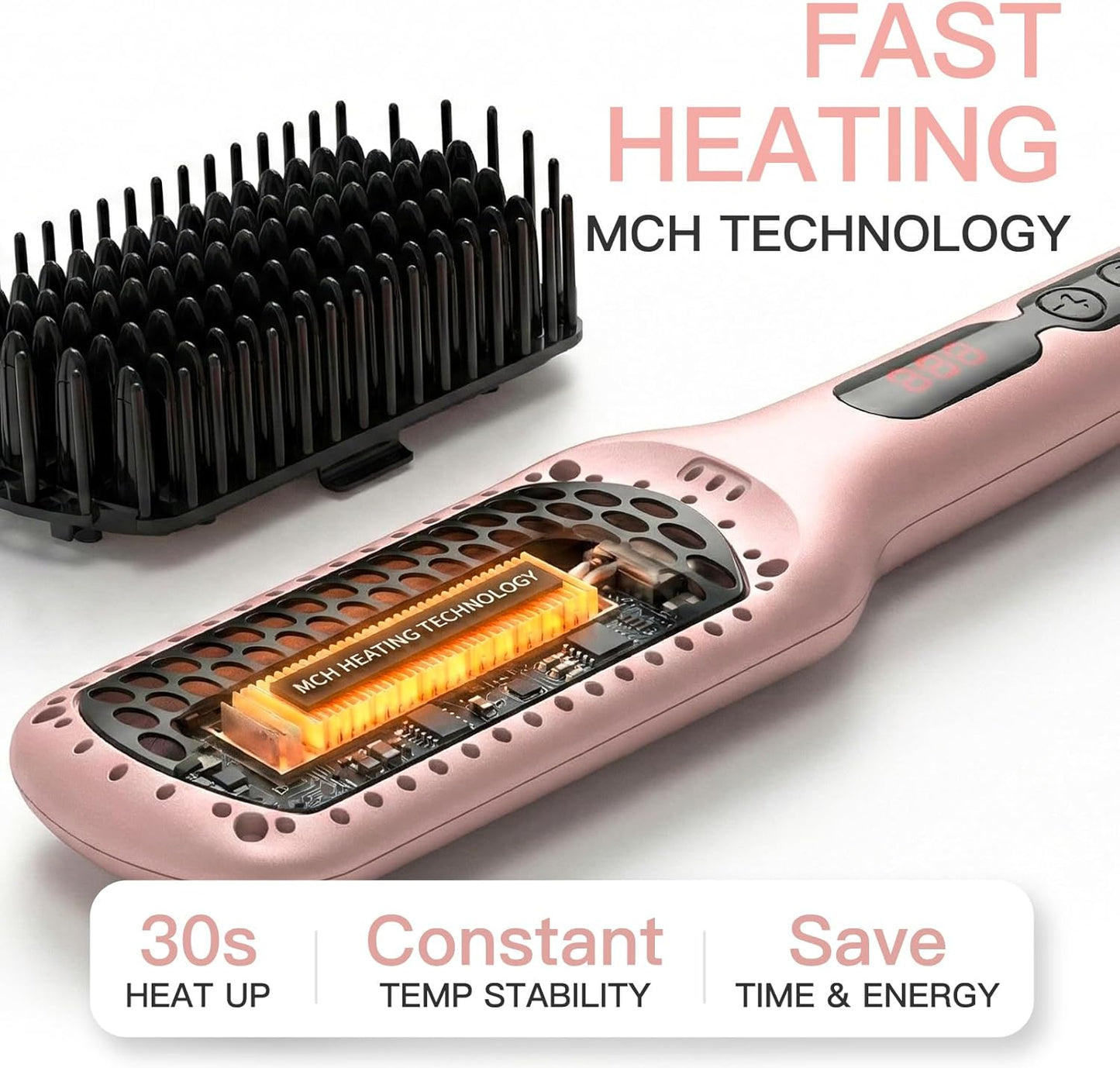 MegaWise Hair Straightener Brush - 2-in-1 Ionic Detangling & Styling Tool with Adjustable Temperature | Anti-Scald Technology, Auto Shut-Off
