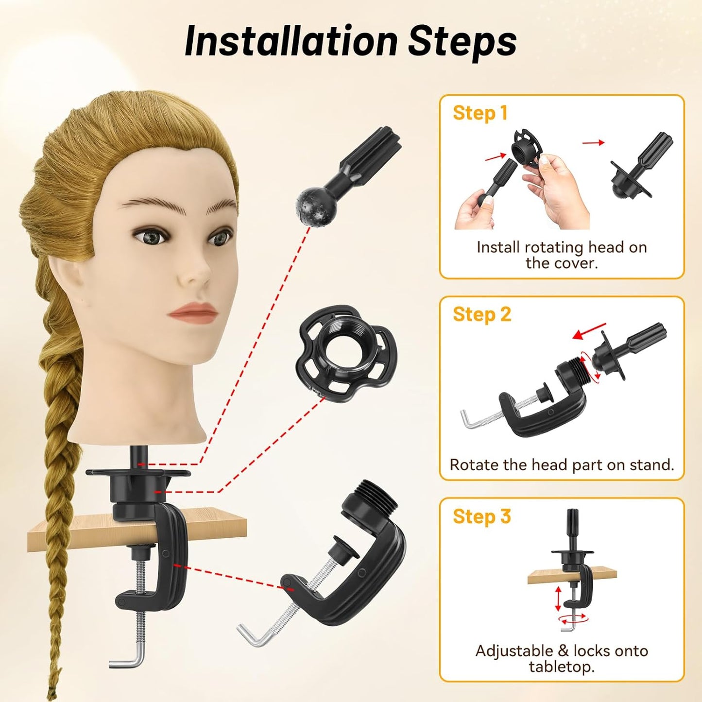 Realistic 24-Inch Female Mannequin Head - 90% Human Hair for Hairdresser Training | Includes Clamp Holder & Tools