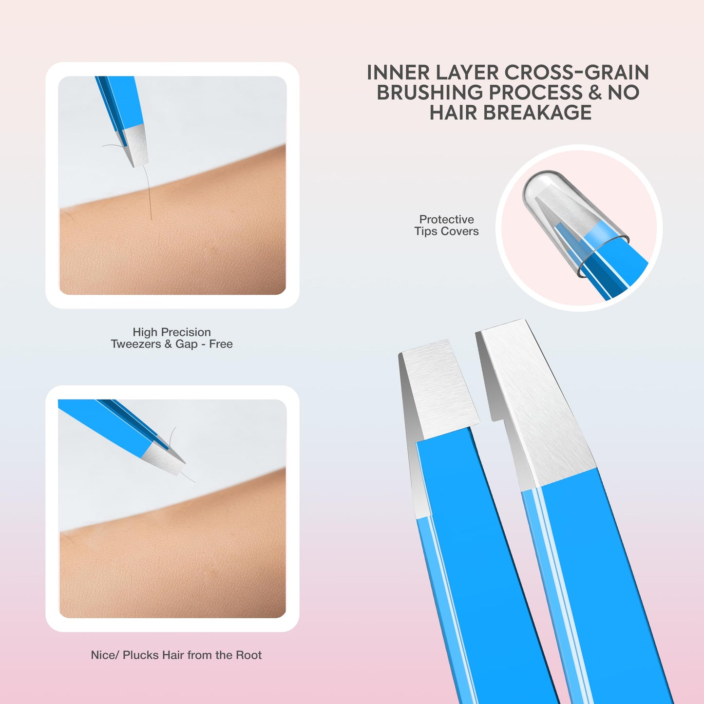 MARKHOR® Royal Blue Eyebrow Tweezers for Women Facial Hair, Splinter and Ingrown Hair Removal Tweezers Set, Professional Pointed and Slant Tweezers for Eyebrows, Precision Tweezers for Eyebrows