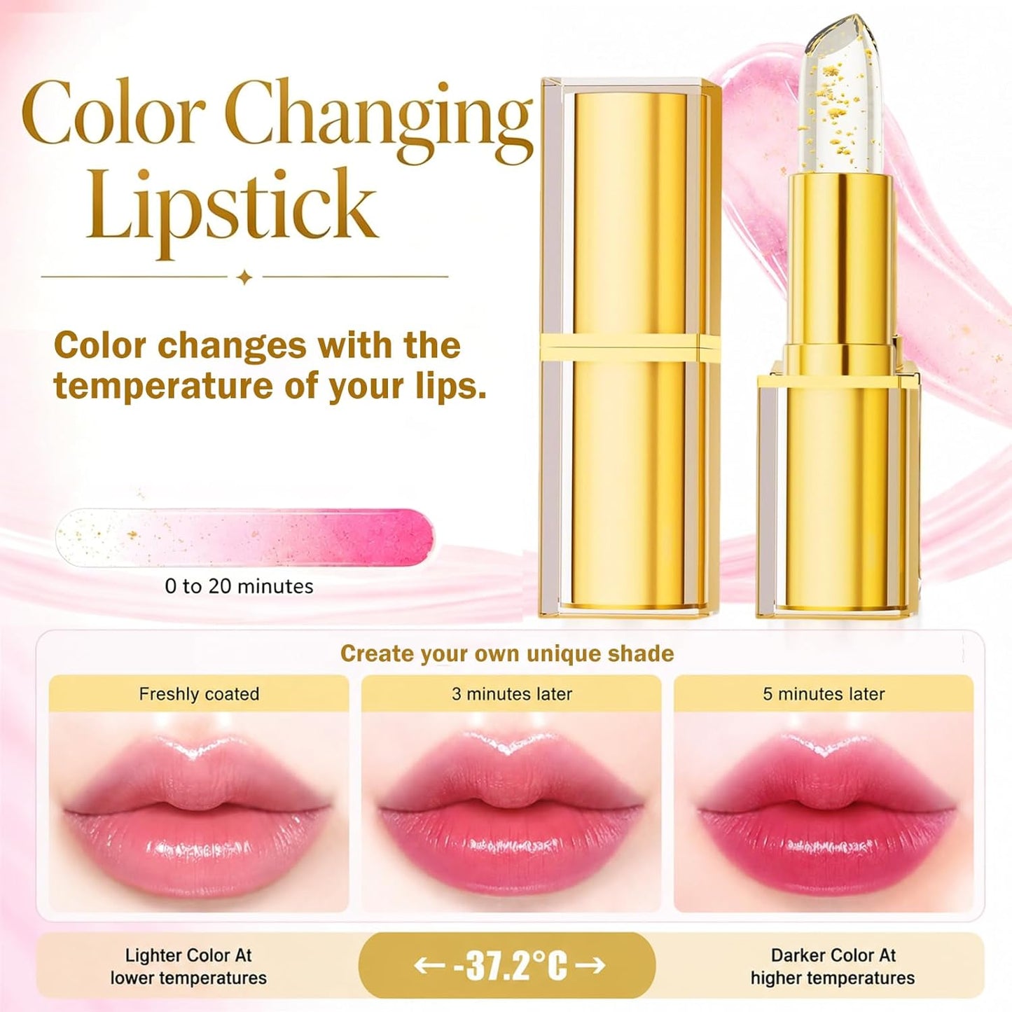 Color Changing Lipstick - PH Adjusting Hydrating Formula | Long Lasting Moisturizing Lip Gloss for Women