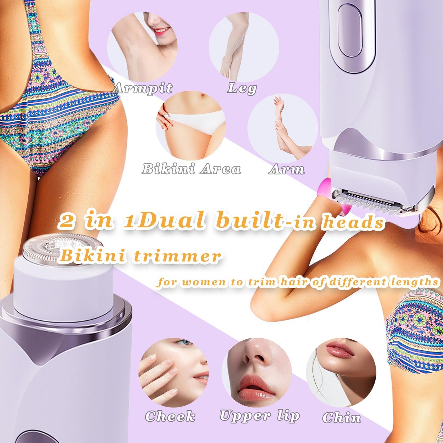 Veyuli Bikini Trimmer for Women & Body Shaver | Dual Head Electric Razor for Pubic Hair with Multi-Guard Protection | Rechargeable with Display Smooth Trimming for Bikini, Face, Legs, Underarms, Arms