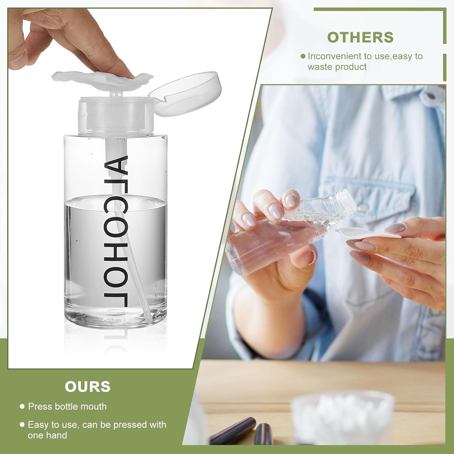 Layhit Alcohol Pump Dispenser Bottles - 10 oz Refillable Liquid Containers for Personal & Salon Use | Clear Cap & Bottle