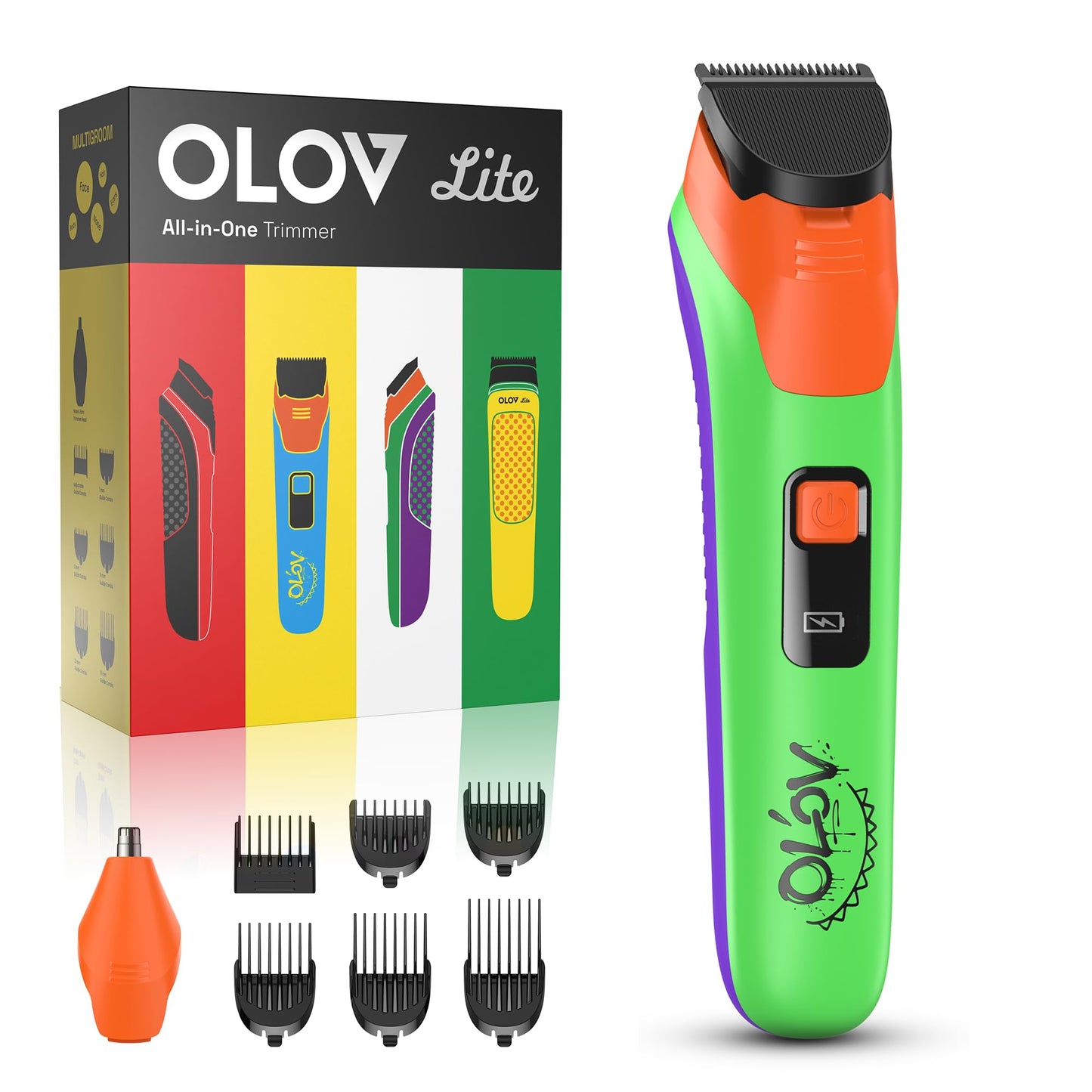 OLOV LITE Electric Beard Trimmer for Men,Nose Hair Trimmer & Electric Razor 10-in-1 Grooming Kit Cordless Shaver Gift-Ready for Men(Greenish Orange)