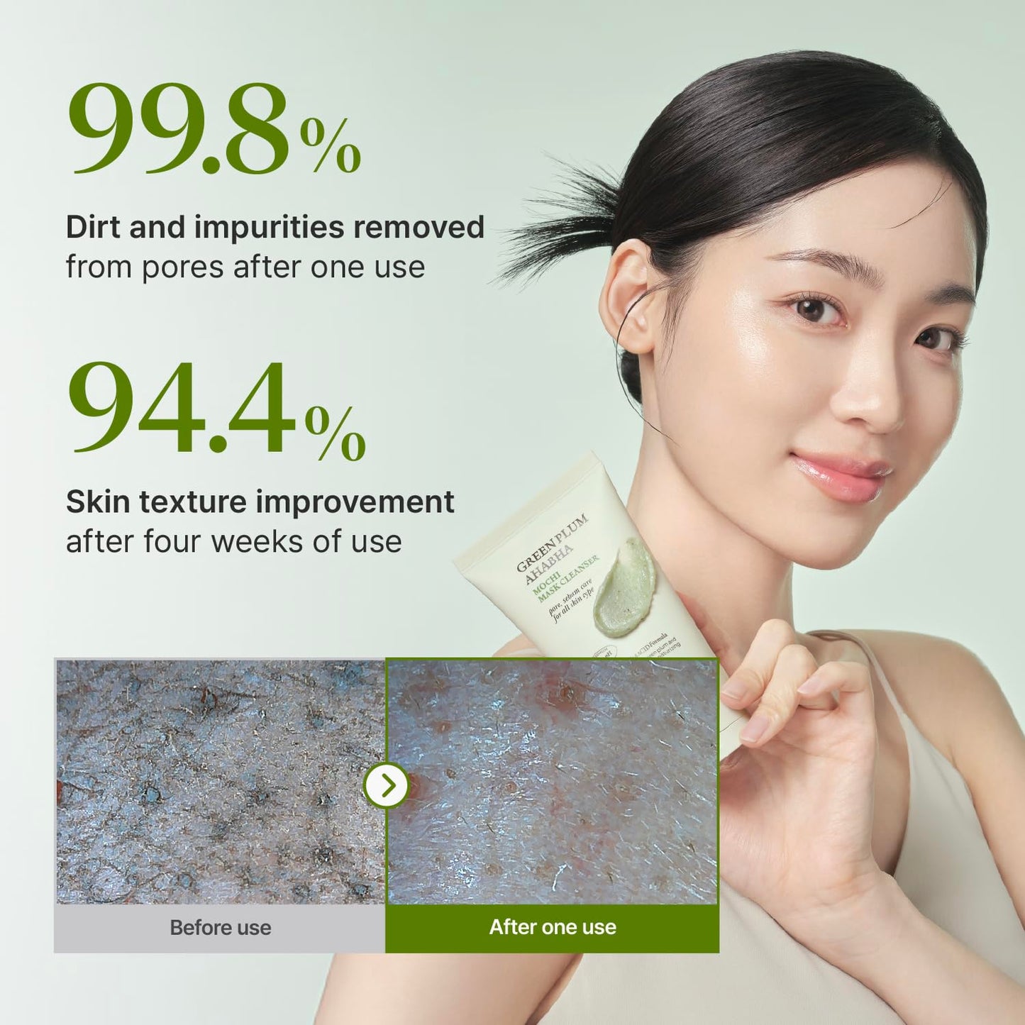 Green Plum AHA BHA Clay Mask Cleanser - Korean Face Wash & Makeup Remover | Controls Sebum, Tightens Pores, 4.58 oz