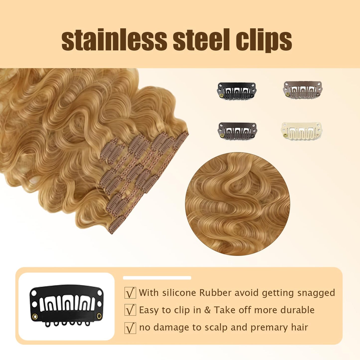 #27 Blonde Clip in Hair Extensions Real Human Hair, 22 Inch 120g/7Pcs,Full Shine Remy Human Hair,Honey Blonde Body Wave Clip ins Brazilian Virgin Human Hair Extensions