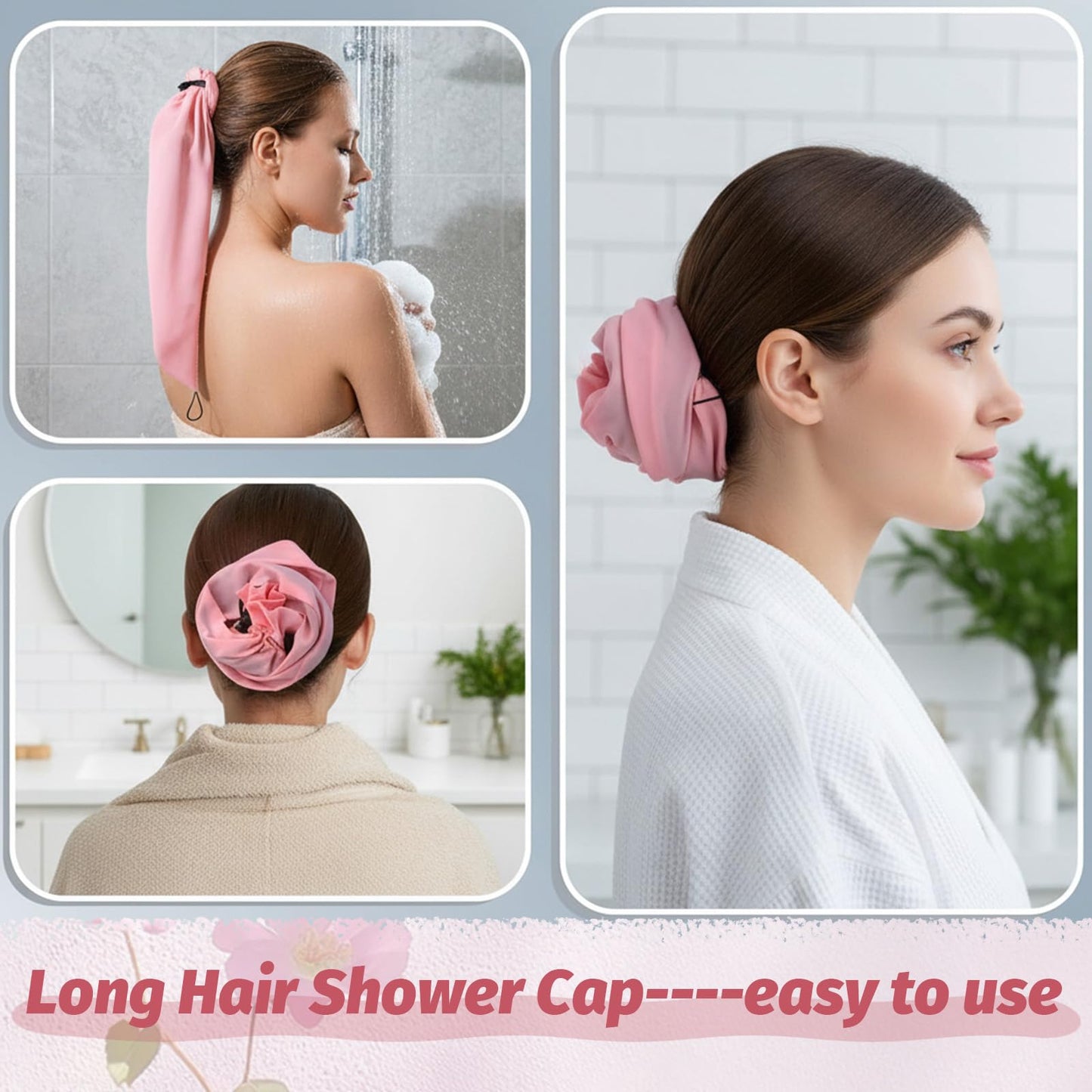 Gjinxi 2 PCS Waterproof Hair Sleeve for Long Hair, Crown Washing Shower Ponytail Adjustable Reusable Quick Root Refresh Cap Protect Styled Bathing Hat for Women Shower Gym Travel Pool Beach