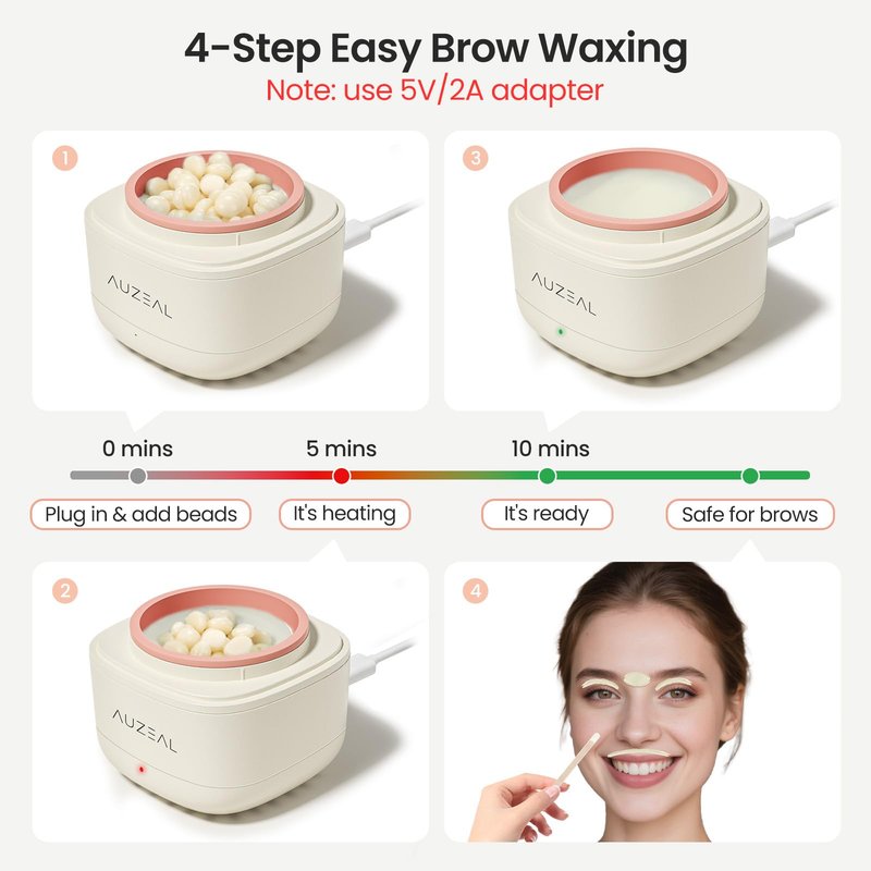 Mini Eyebrow Wax Kit for Women, Wax for Eyebrows Hair Removal, 26 Eye brow Waxing Sticks, 100g Brow Waxing Beads, USB Fast Heat, Smart Constant Temp, Travel or Home Use