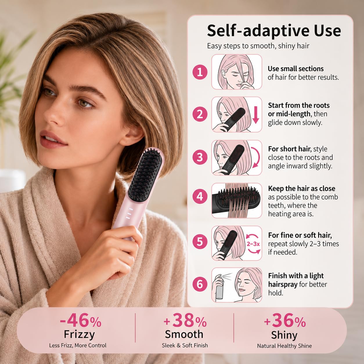 Flown Go Brush Pro for Short Hair, Nucelia Electric Hair Brush Styling for Travel, 2026 Upgraded Cordless Straightening & Curling Brush, 4000mah USB-C Rechargeable, Adds Volume, Frizz-Free Styling