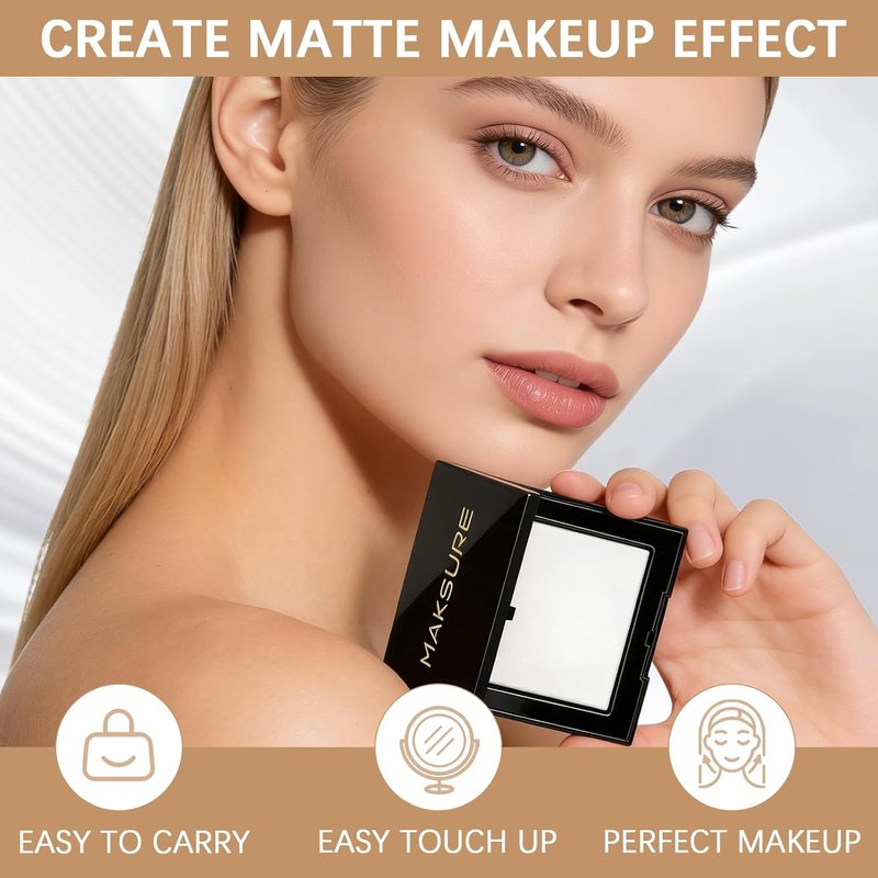 Pressed Powder - 24HR Oil Control, Waterproof Matte Finish | Lightweight Vegan Formula for Sensitive Skin (Translucent)