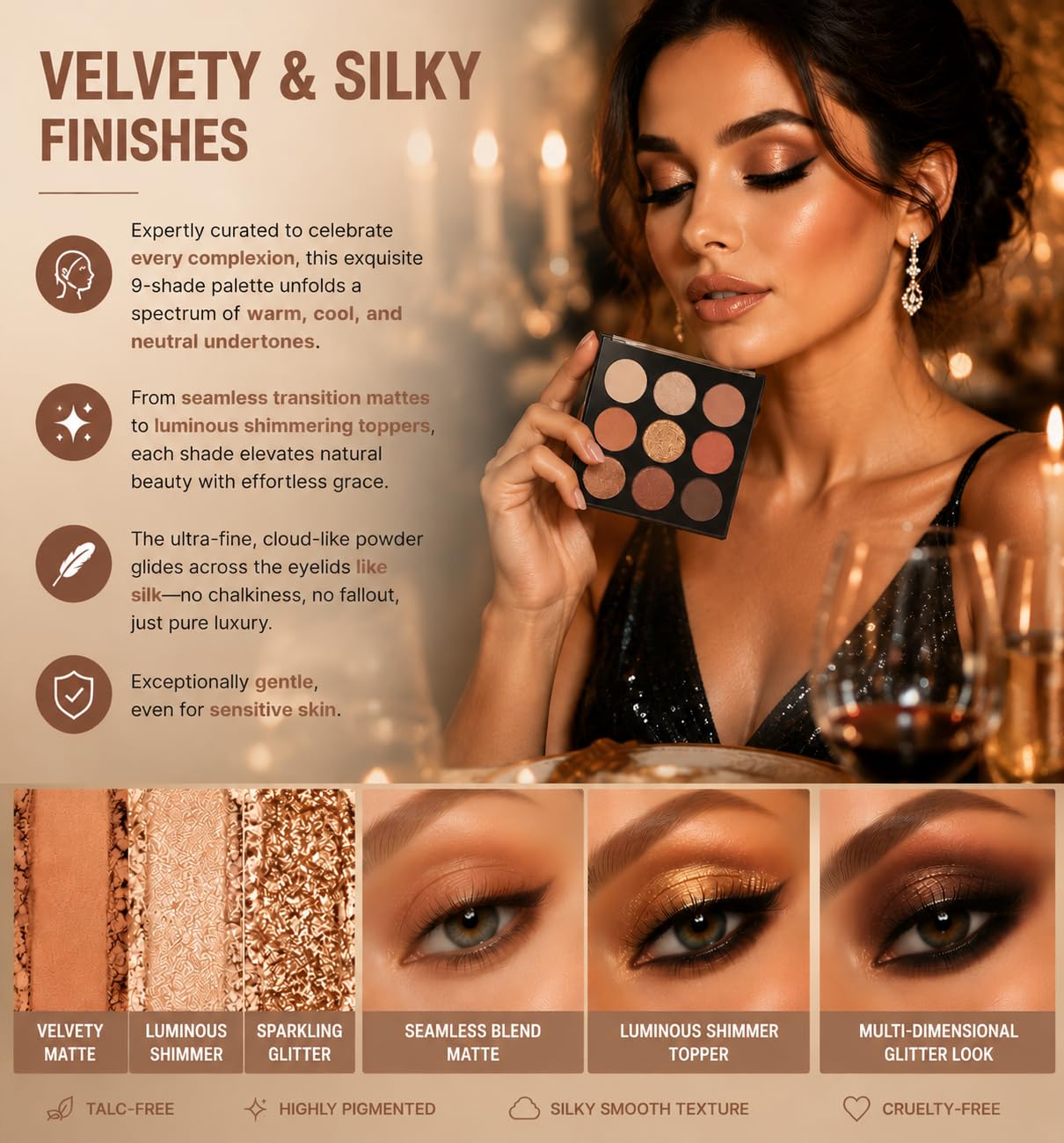Océane Neutral Eyeshadow Palette - 9 Highly Pigmented Colors for Long-Lasting, Natural Eye Makeup | Vegan & Cruelty-Free