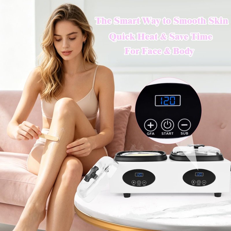 Beauty Star Digital Double Wax Warmer Machine - Hard Wax Pot Heater, Professional Kit with 2 Silicone Bowls, 40 Waxing Sticks & 4 Gloves for Hair Removal at Home, Salon or Spa for Women