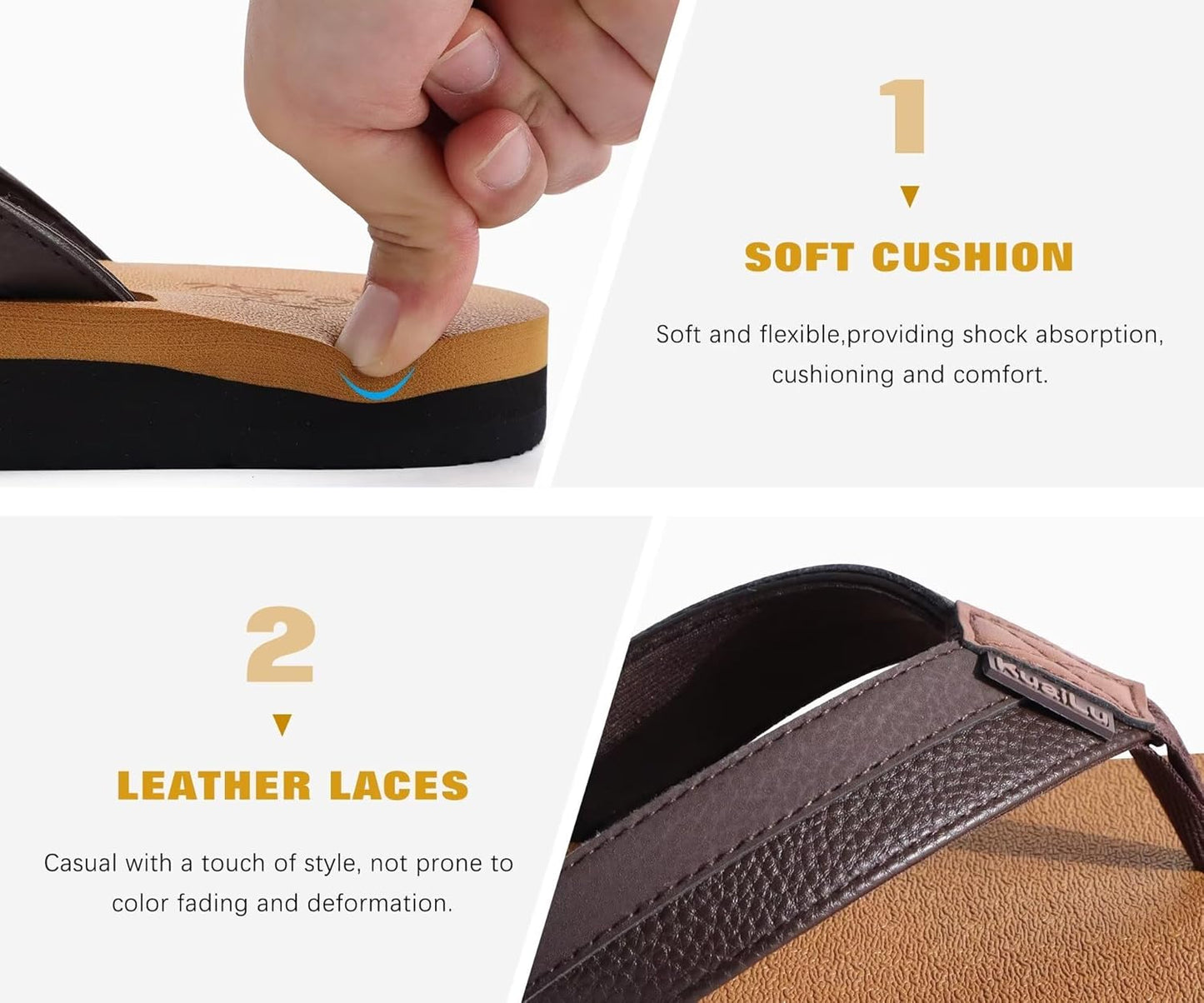 Men's Yoga Mat Leather Flip Flops - Comfortable Arch Support Thong Sandals | Indoor & Outdoor Use