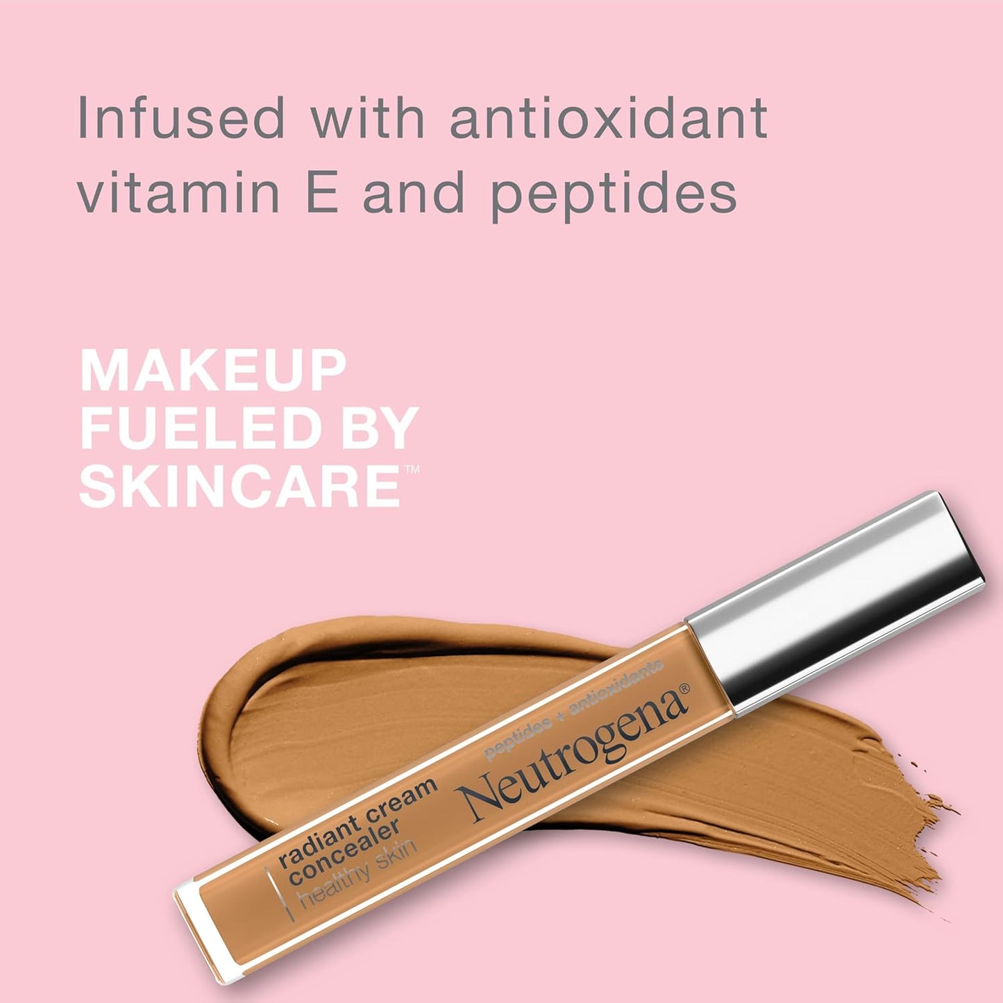 Neutrogena Radiant Brightening Cream Concealer - Lightweight, Non-Comedogenic, Peptides & Vitamin E | Cashew Light/Medium 03, 0.24 oz