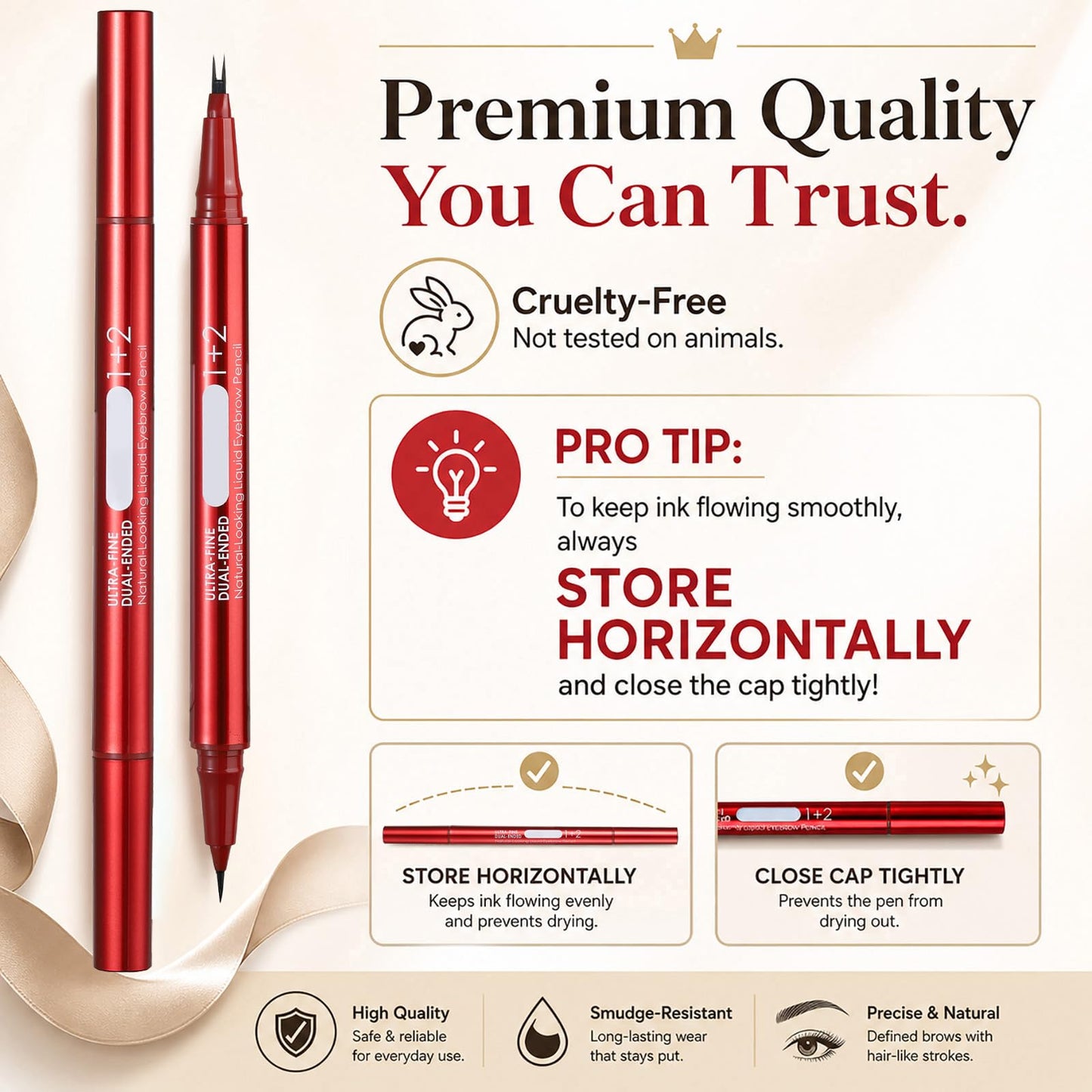 Dual-Ended Faux Brow Pen, Hair-Like Liquid Eyebrow Pencil with Double-Brush Tip & Precise Single Tip, Fast & Easy Makeup for Sparse Brows, Waterproof & Smudge-Proof Eyebrows Dark Brown